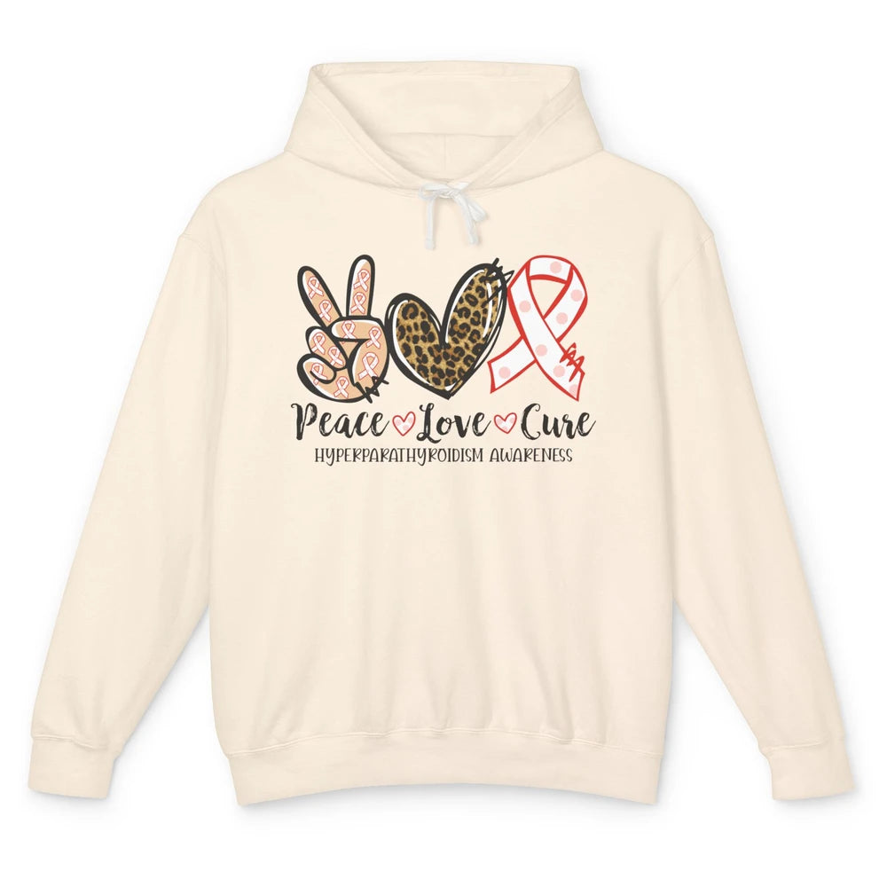 Hyperparathyroidism Awareness Red Ribbon Peace Love Cure Unisex Lightweight Hoodie