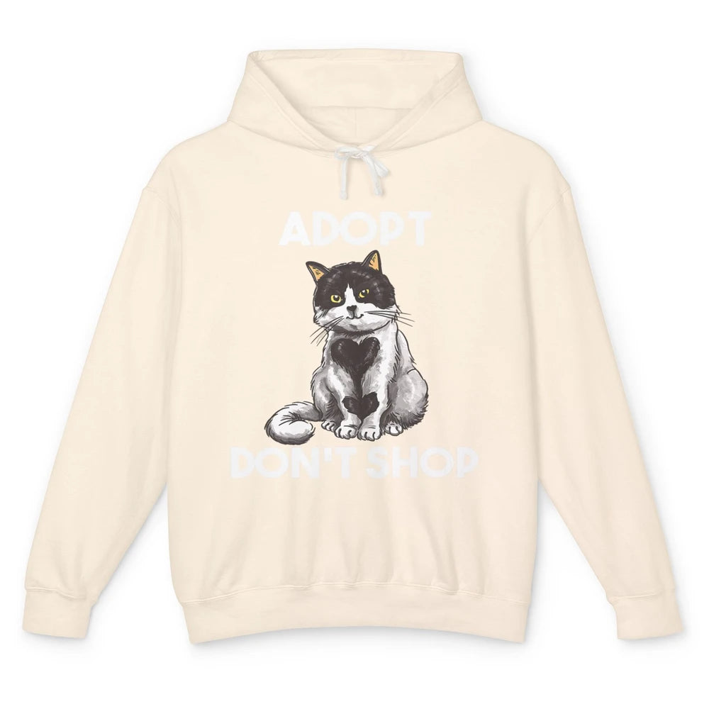 Adopt Dont Shop Black White Cat Rescue Animal Pet Rescuer Unisex Lightweight Hoodie