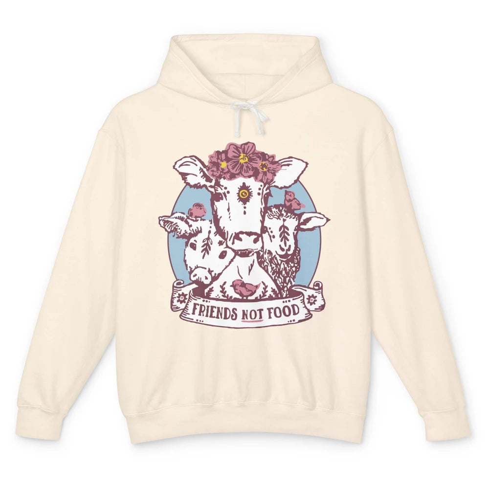 Funny Vegan Friends Not Food Vegetarian Floral Gothic Cow Unisex Lightweight Hoodie