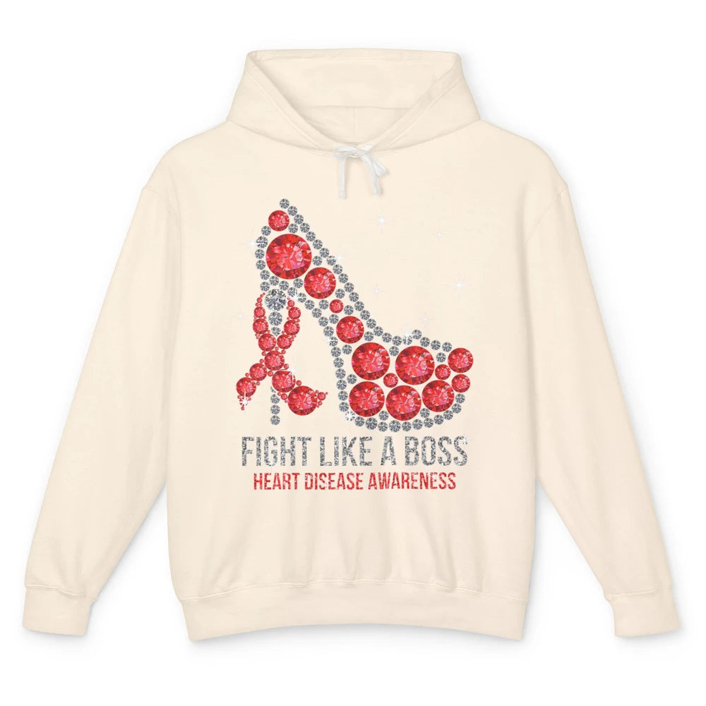 High Heel Fight Like Boss Red Ribbon Heart Disease Awareness Unisex Lightweight Hoodie