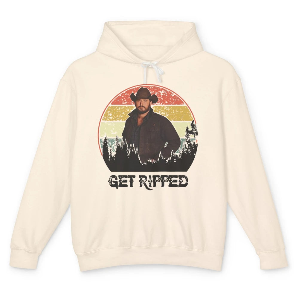 Vintage Cowboy Get Ripped Western Country Music Rodeo Dad Unisex Lightweight Hoodie