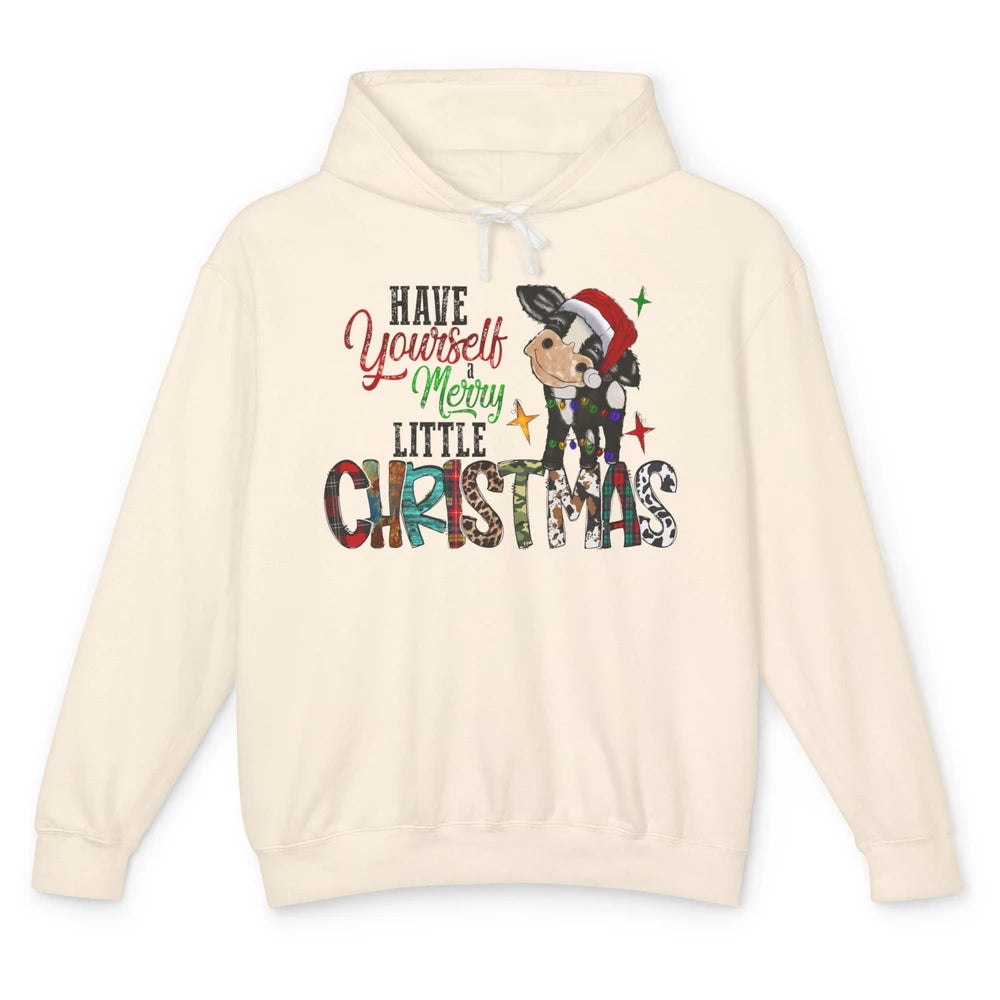 Cow Santa Have Yourself Merry Little Christmas Western Xmas Unisex Lightweight Hoodie