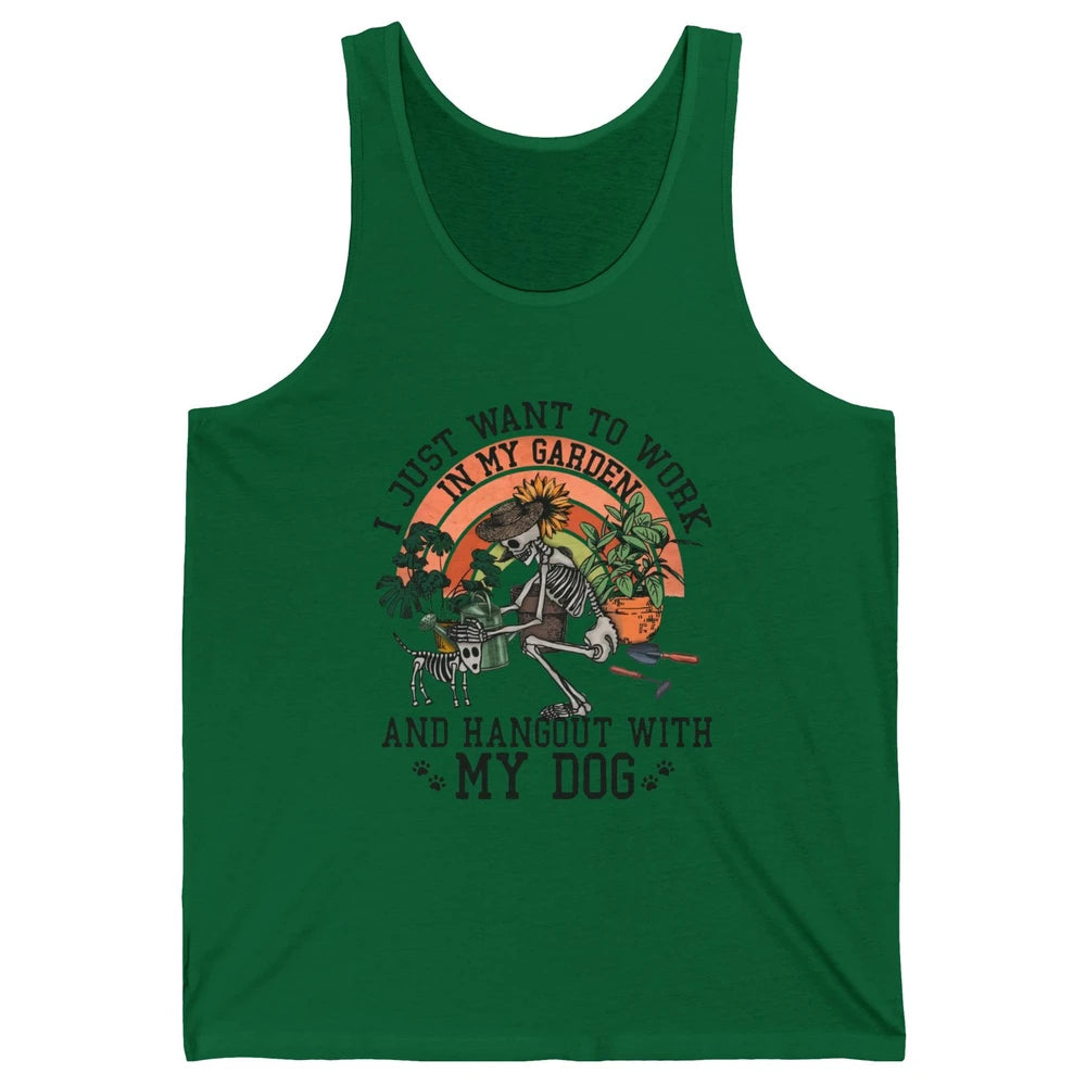 Retro Skeleton Gardening In The Garden Hang Out With My Dog Unisex Jersey Tank