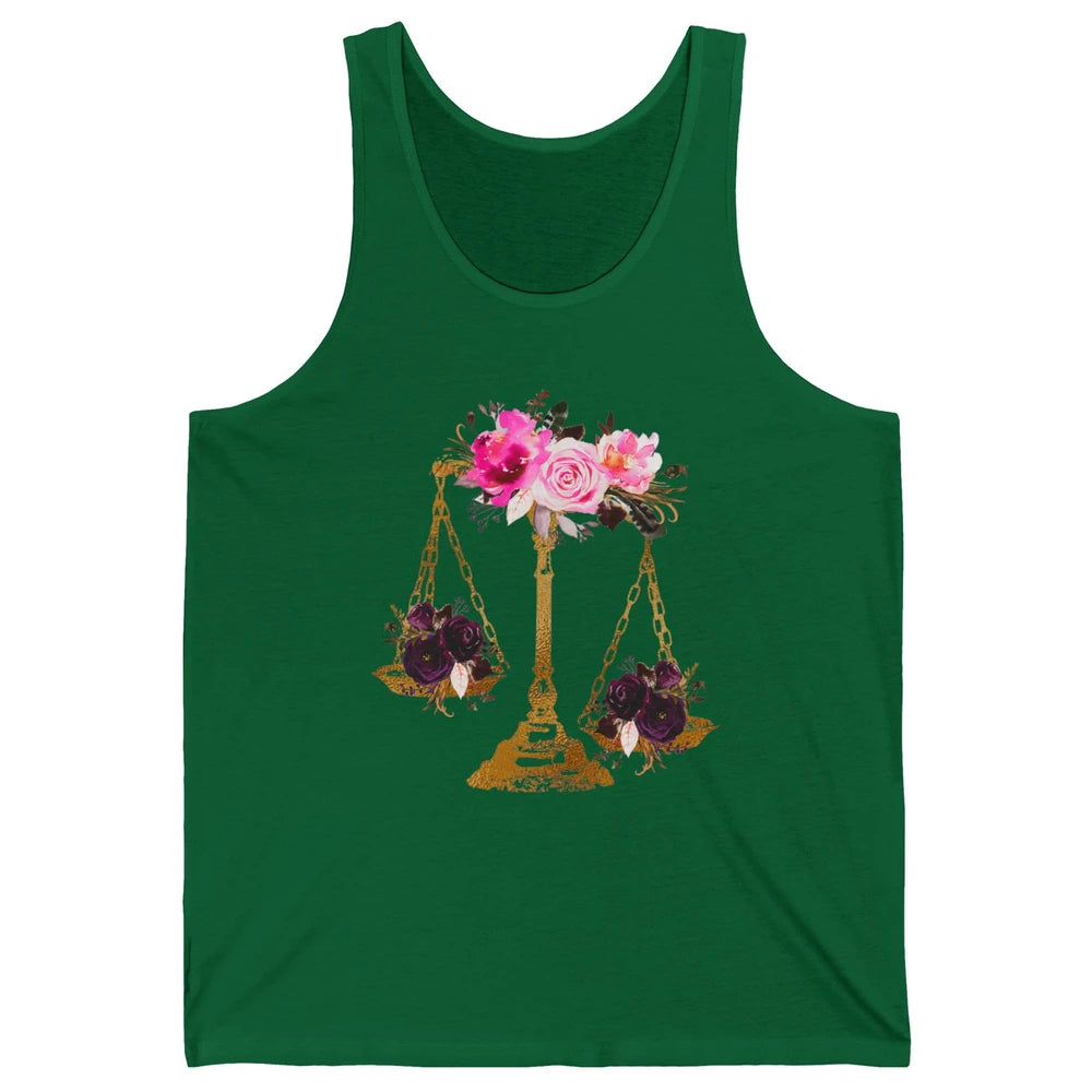 Wildflowers Lawyer Office Scales Roses Justice Law School Unisex Jersey Tank