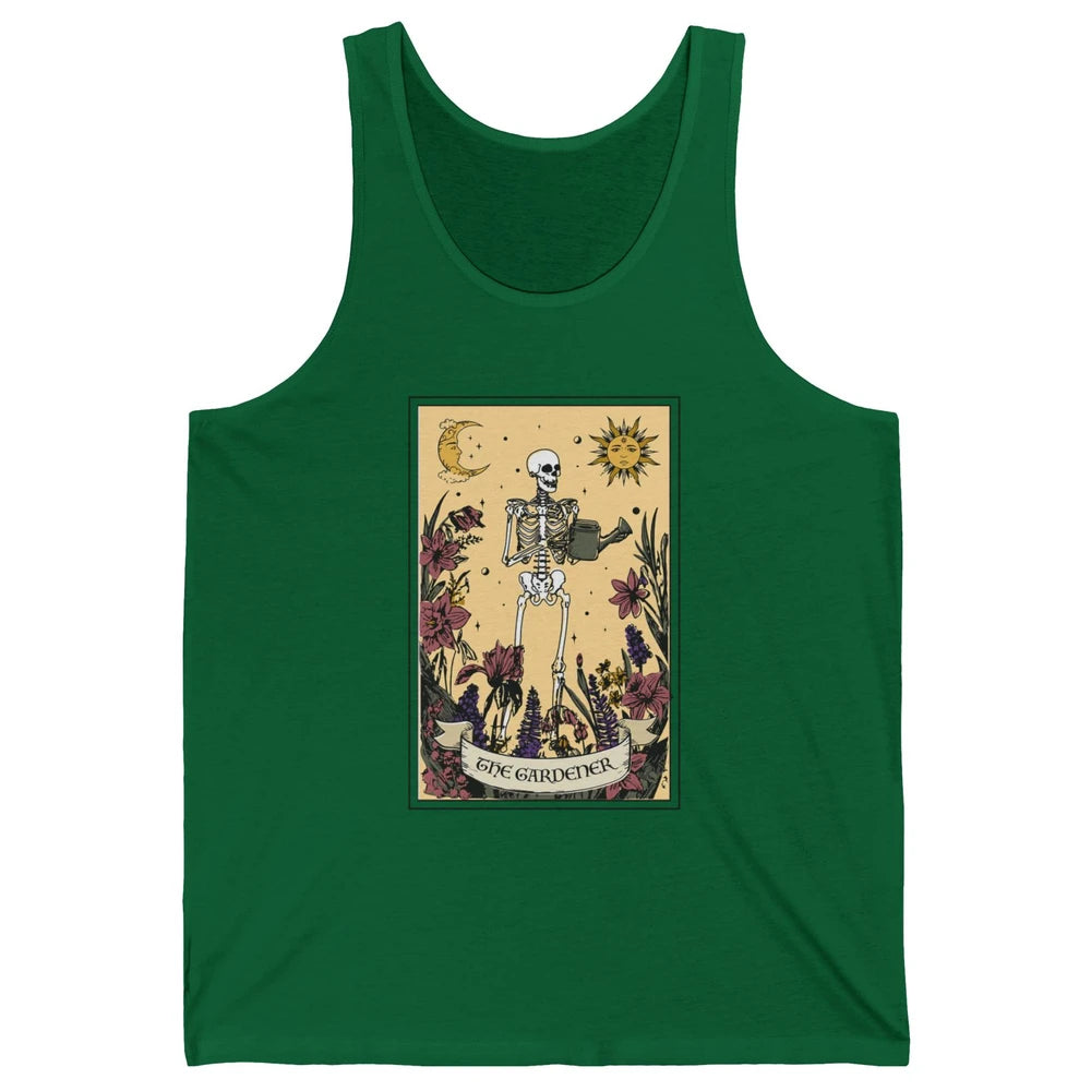 Retro Skeleton The Gardener Tarot Card Plant Lady Halloween Unisex Jersey Tank