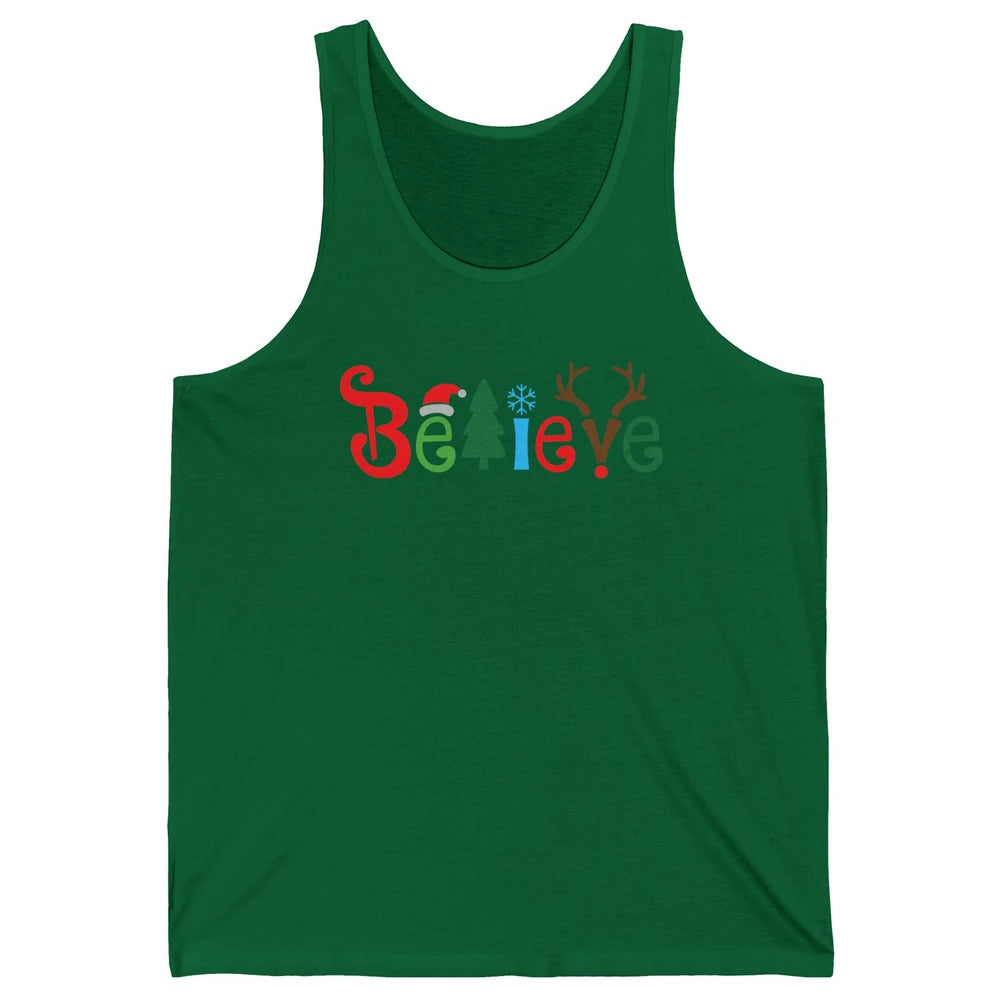 Funny Santa Claus Hat Believe Snowflakes Christmas Costume Unisex Jersey Tank