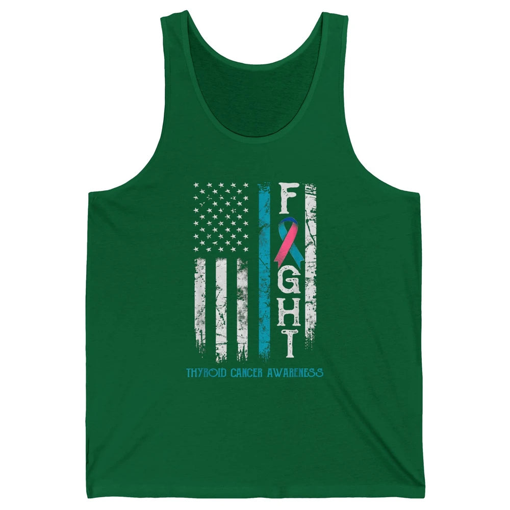 Thyroid Cancer Awareness Blue Pink Teal Ribbon Fight Flag Unisex Jersey Tank