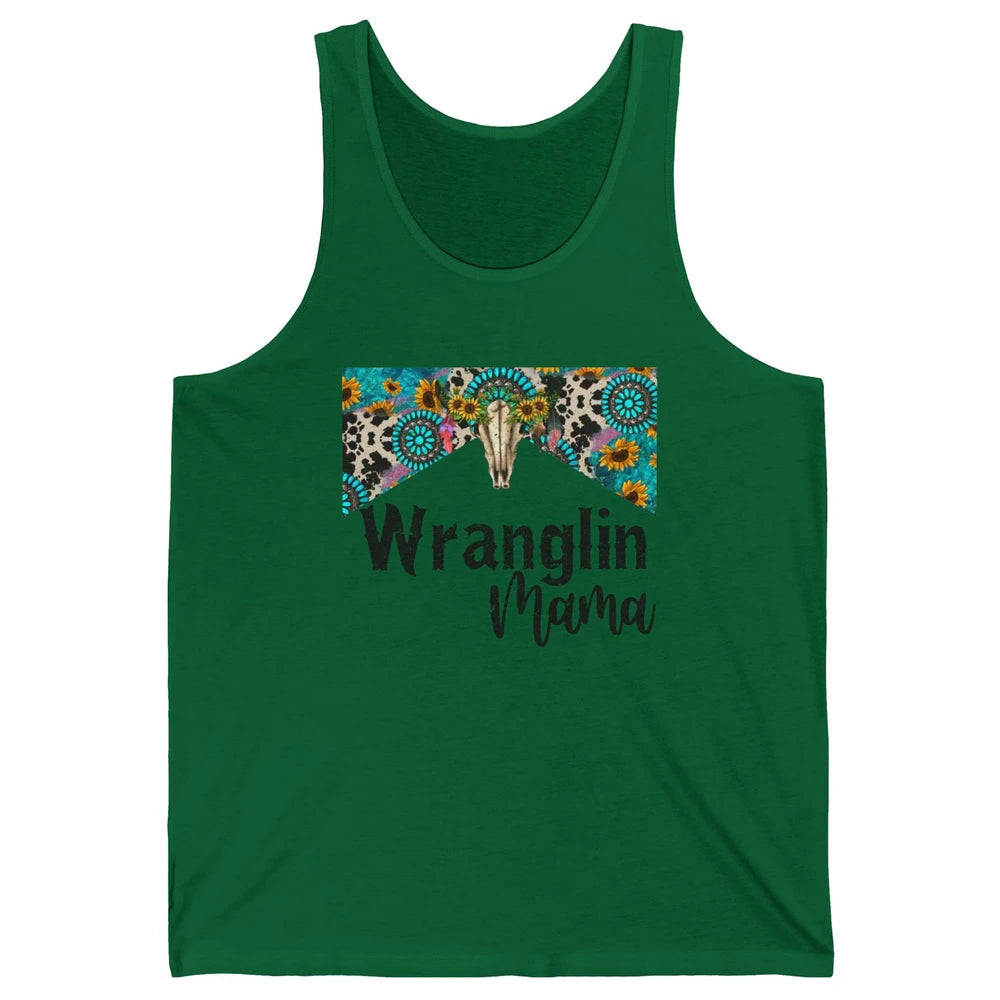 Sunflower Leopard Bull Skull Wrangling Mama Western Country Unisex Jersey Tank