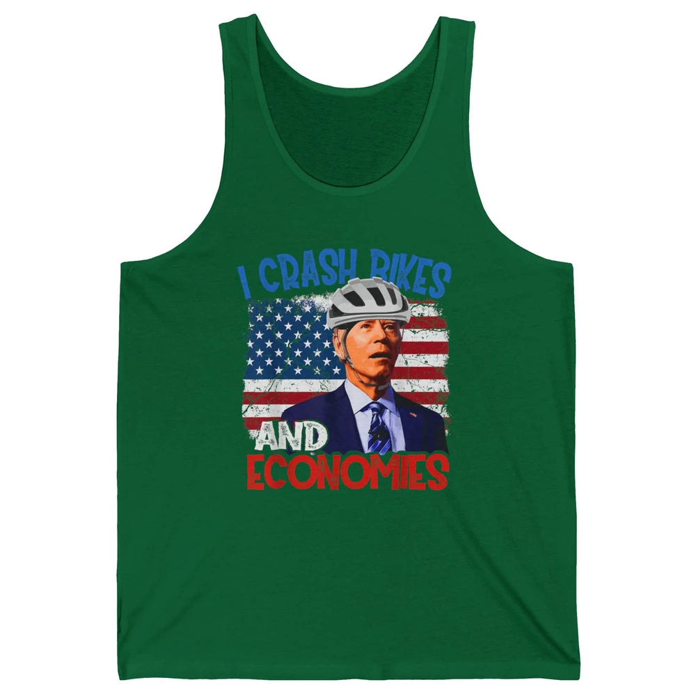 Anti Biden Falling Off Bike Crash Economies US Flag Democrat Unisex Jersey Tank