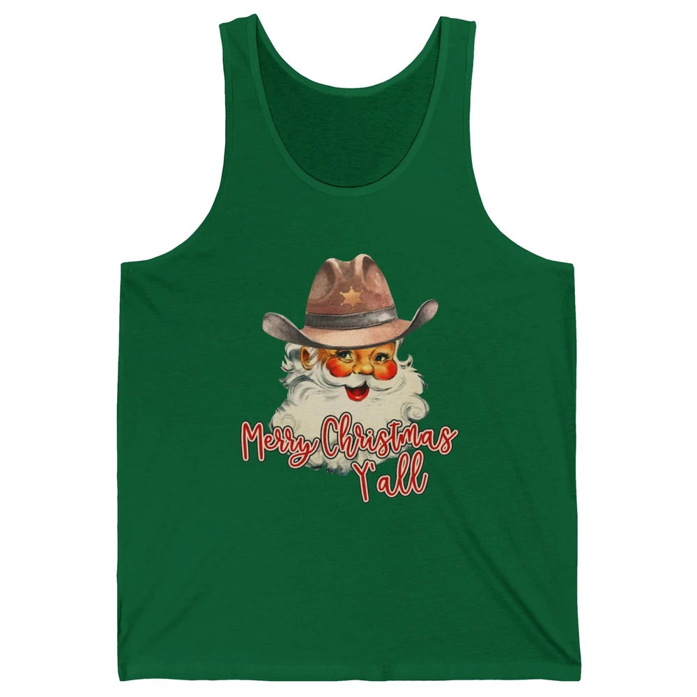 Santa Claus Merry Christmas Y'all Western Country Cowboy Unisex Jersey Tank