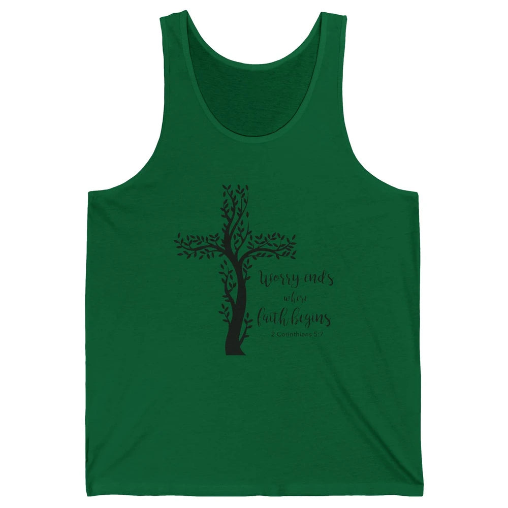 Worry Ends Where Faith Begin Christian Religious Bible Verse Unisex Jersey Tank