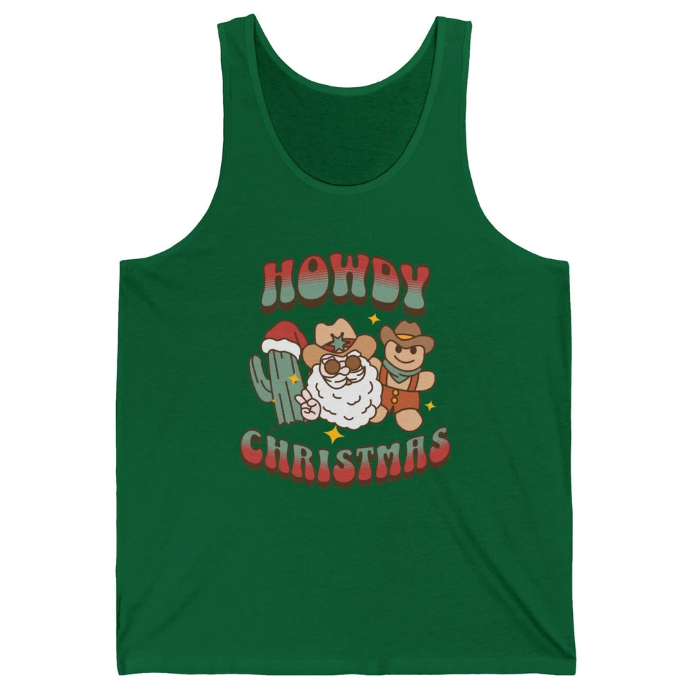 Merry Christmas Gingerbread Cowboy Xmas Santa Cactus Western Unisex Jersey Tank