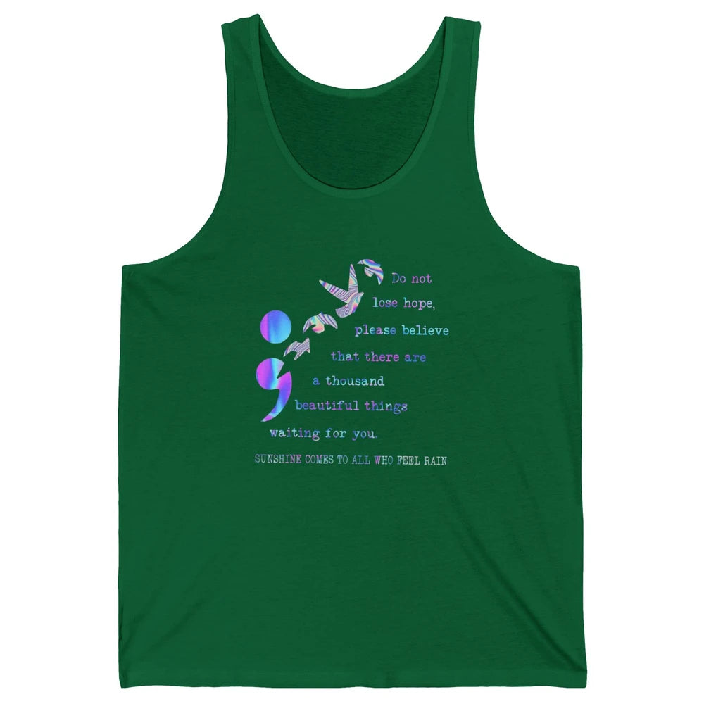 Semicolon Turquoise Ribbon Bird Suicide Prevention Month Unisex Jersey Tank