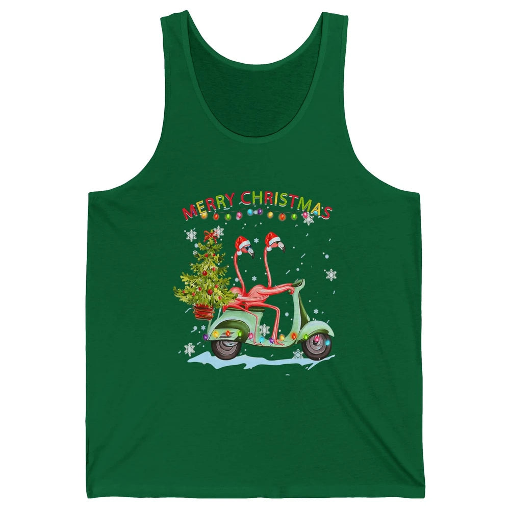 Merry Christmas Flamingos Santa Hat Xmas Lights Motorbike Unisex Jersey Tank