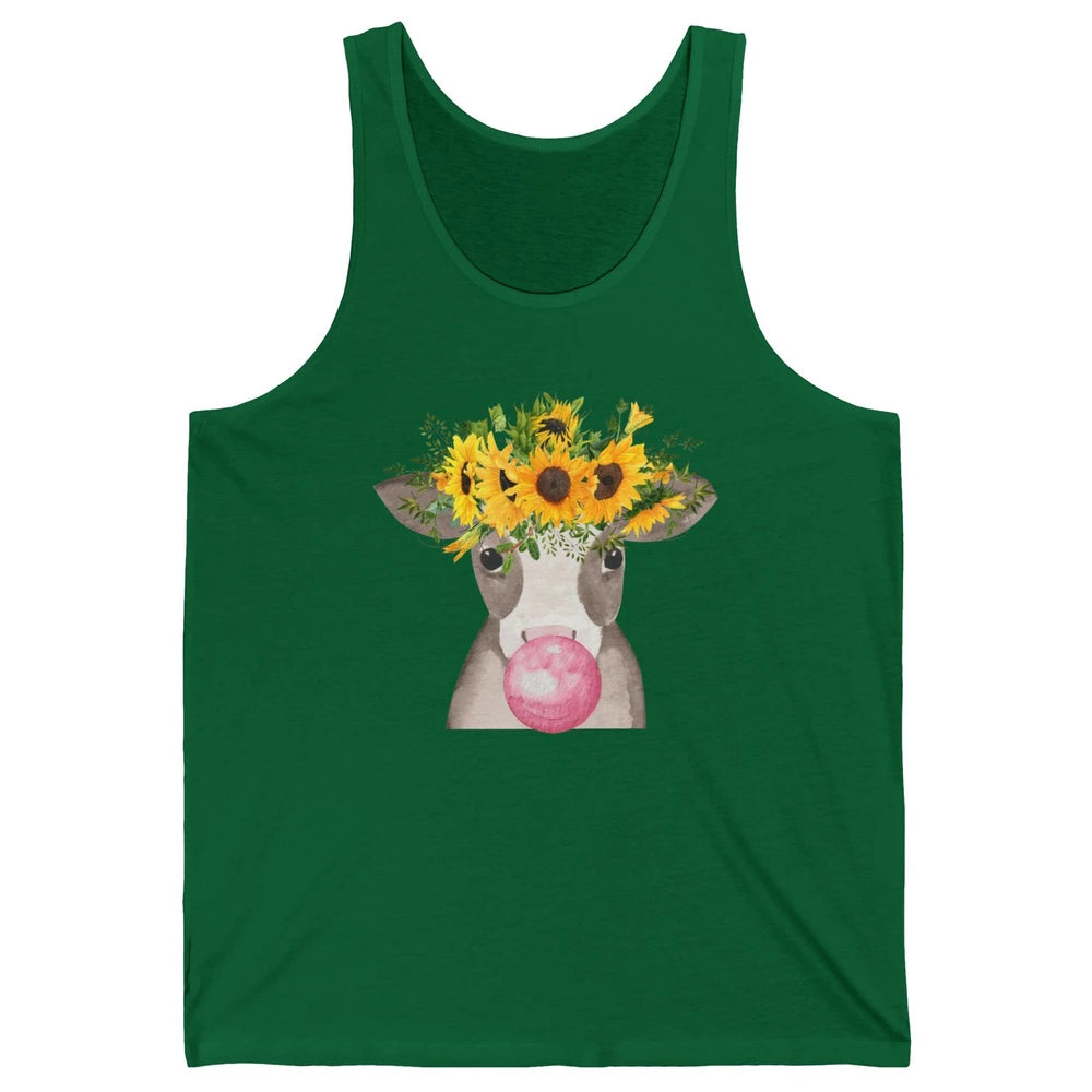 Sunflower Cow Bubble Gum Not In The Mood Western Farm Animal Unisex Jersey Tank