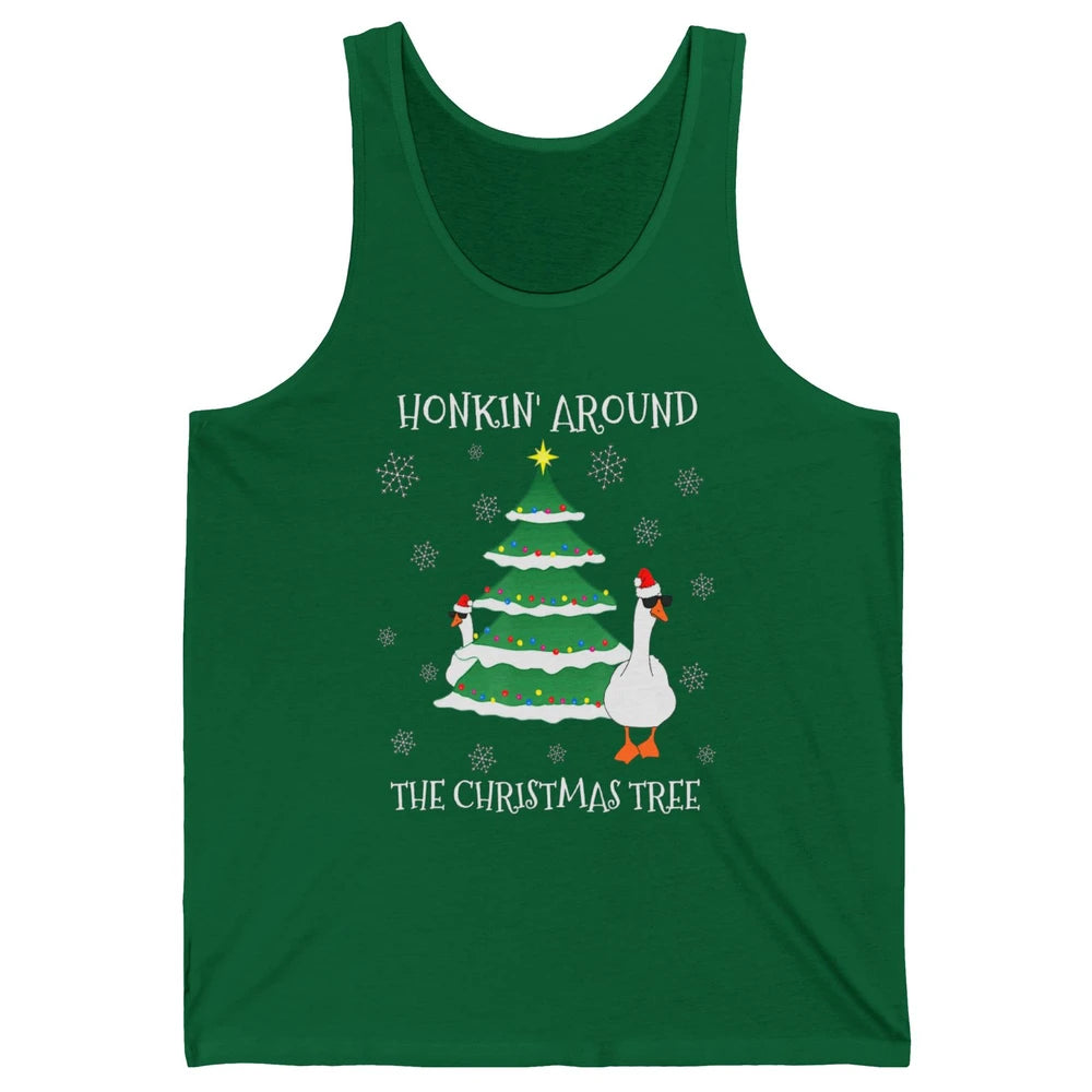 Merry Christmas Cute Geese Honking Around Xmas Tree Goose Unisex Jersey Tank