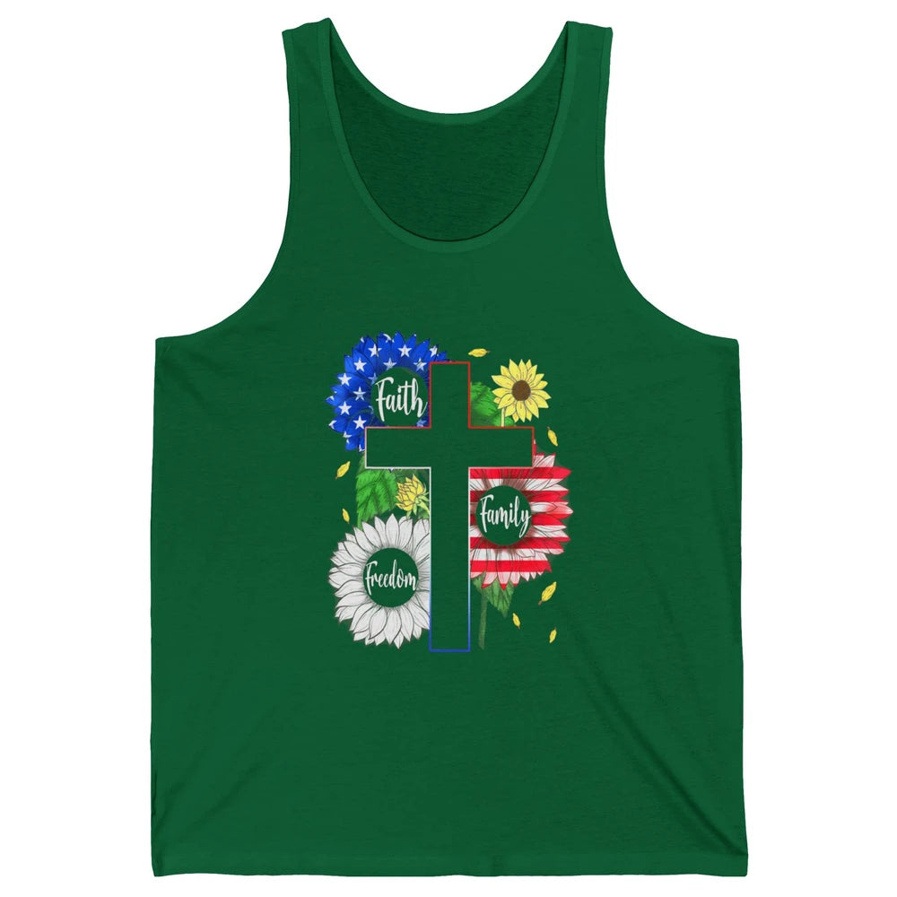 4th July American Flag Cross Faith Family Freedom Christian Unisex Jersey Tank