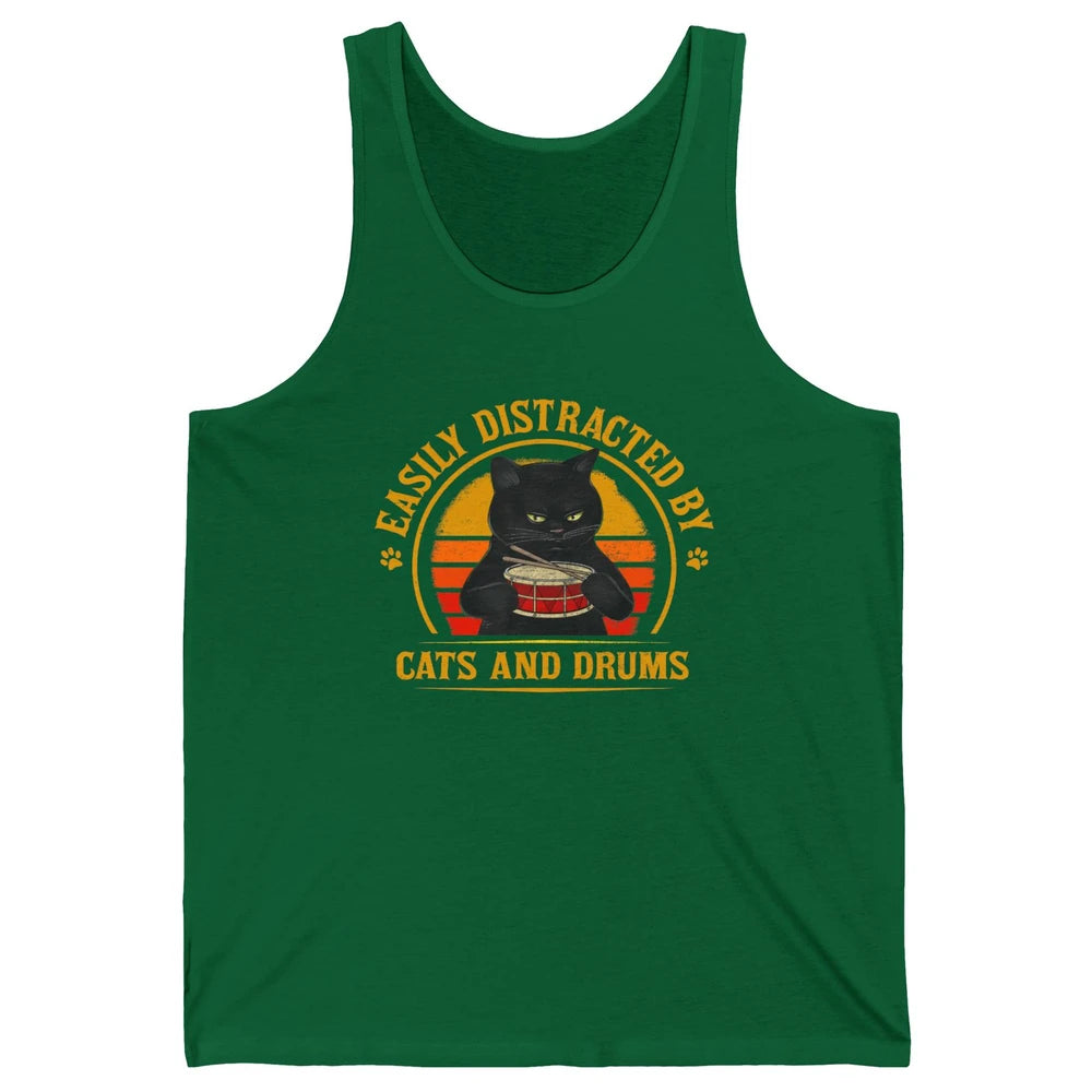 Vintage Black Cat Drummer Easily Distracted By Cat And Drums Unisex Jersey Tank