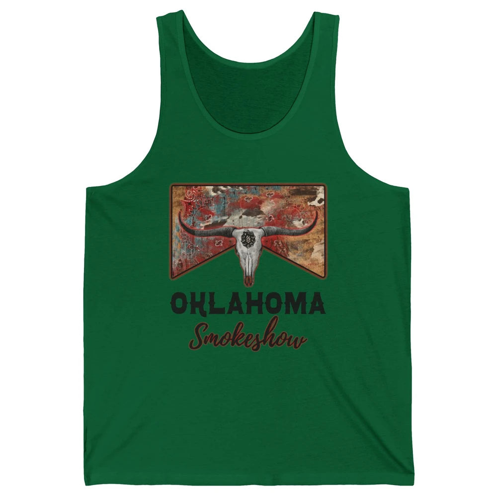 Boho Bull Skull Cow Print Oklahoma Smokeshow Western Country Unisex Jersey Tank