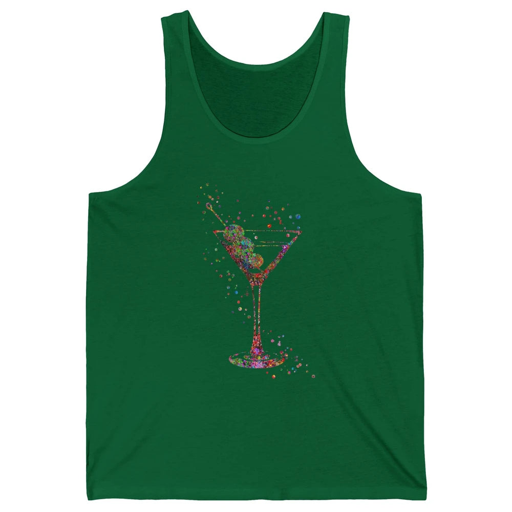 Watercolor Glass Of Martini Cocktails Wine Shot Alcoholic Unisex Jersey Tank