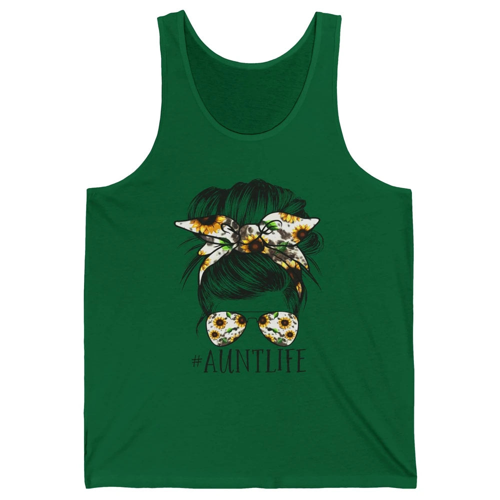 Aunt Life Messy Bun Hair Sunflower Sunglasses Bandana Auntie Unisex Jersey Tank