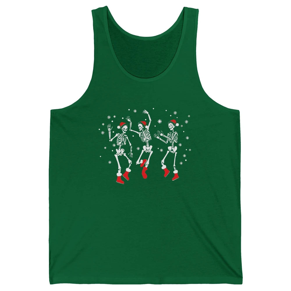 Funny Skeleton Christmas Dancing Snowflakes Santa Skeleton Unisex Jersey Tank