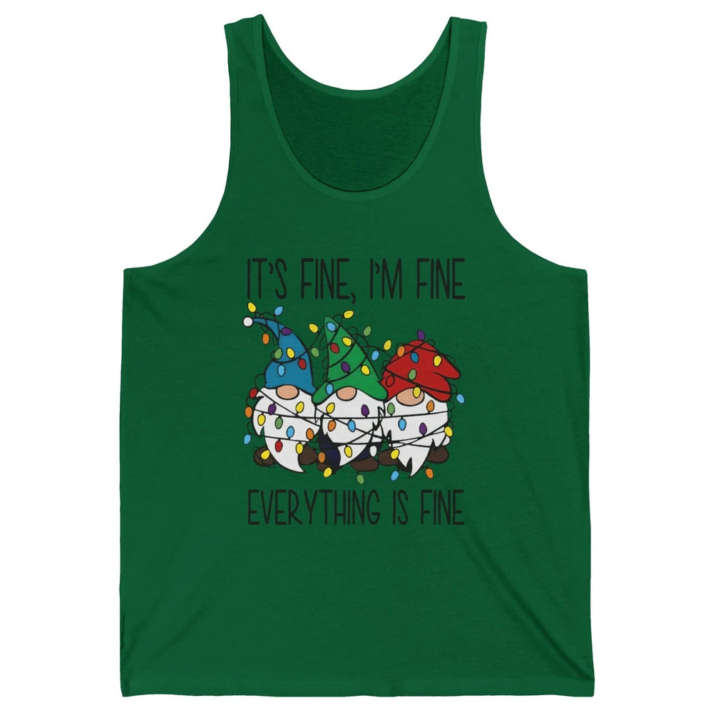 Funny Gnomes Christmas Light I'm Fine Everything's Fine Unisex Jersey Tank