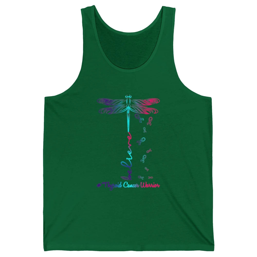 Thyroid Cancer Awareness Purple Pink Teal Ribbon Dragonfly Unisex Jersey Tank