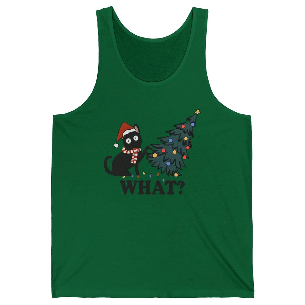 Funny Black Cat Pushing Christmas Tree What? Christmas Cat Unisex Jersey Tank