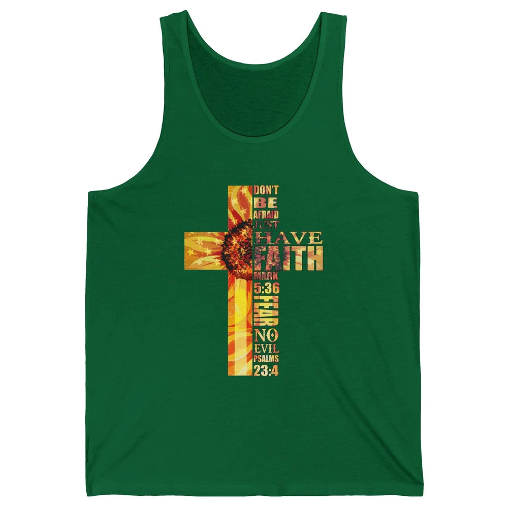 Sunflower Faith Cross Fear No Evil Christian US Flag Unisex Jersey Tank