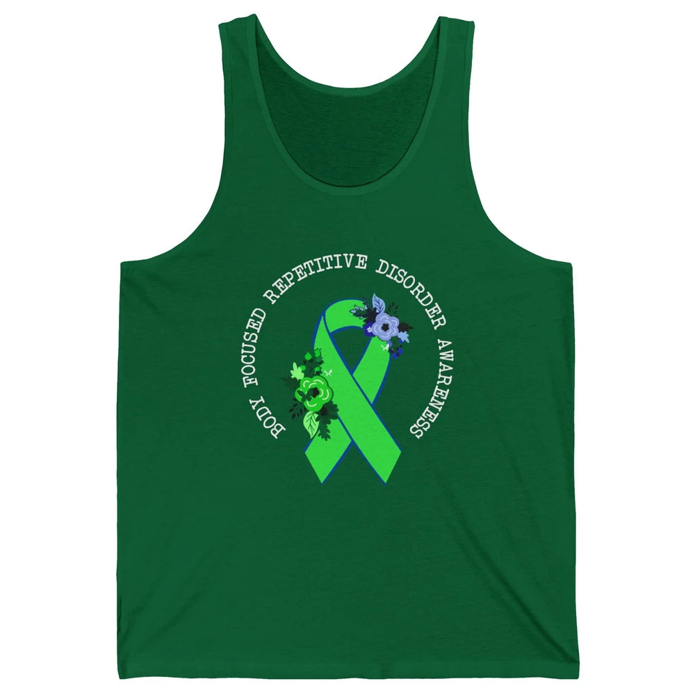 Body Focused Repetitive Disorder BFRB Floral Green Ribbon Unisex Jersey Tank