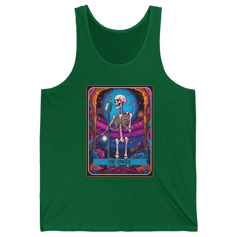 Retro Skeleton Singing The Singer Tarot Card Halloween Unisex Jersey Tank