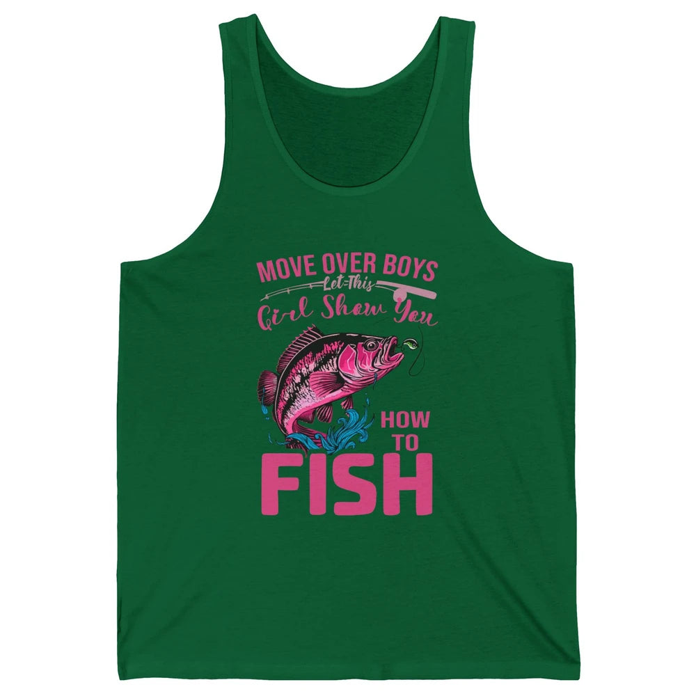 Bass Fishing Girl Show How To Fish Reel Girls Fish Fisherman Unisex Jersey Tank