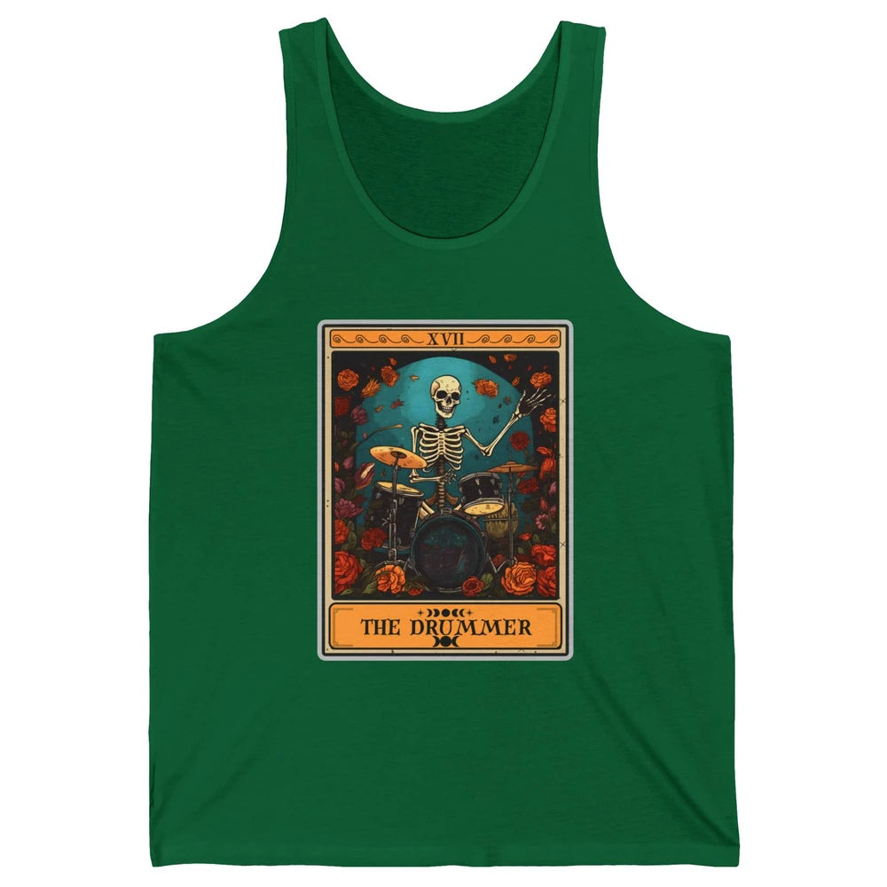 Retro Skeleton The Drummer Tarot Card Halloween Drumming Unisex Jersey Tank