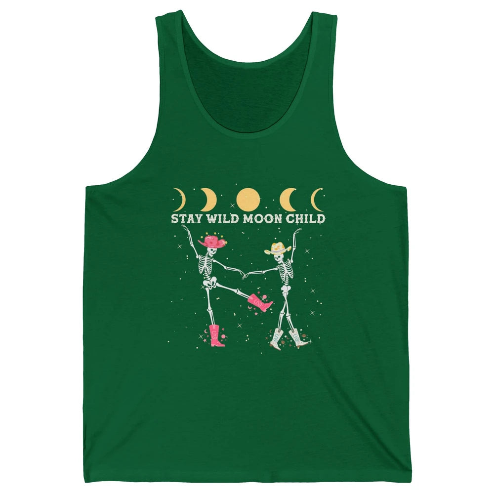 Skeleton Dancing Cowboy Stay Wild Moon Child Western Country Unisex Jersey Tank