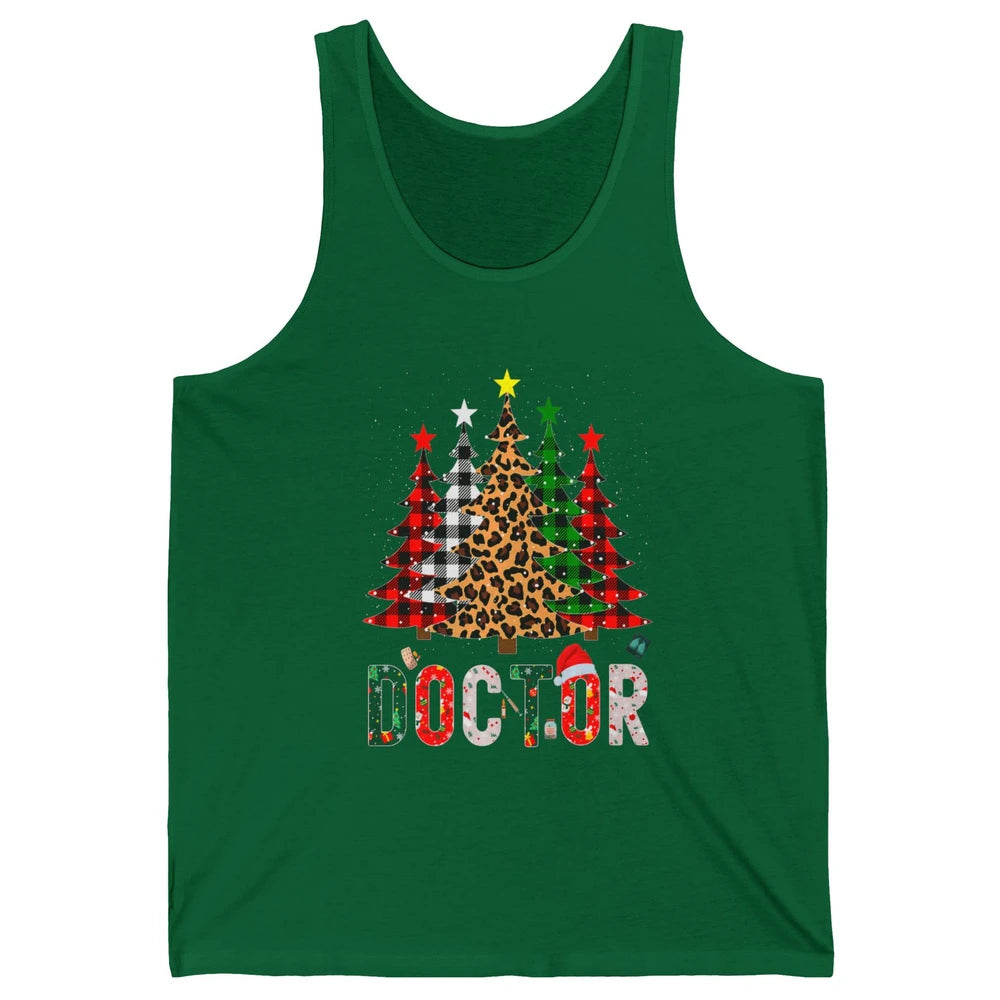 Merry Christmas Doctor Leopard Buffalo Plaid Xmas Pine Tree Unisex Jersey Tank