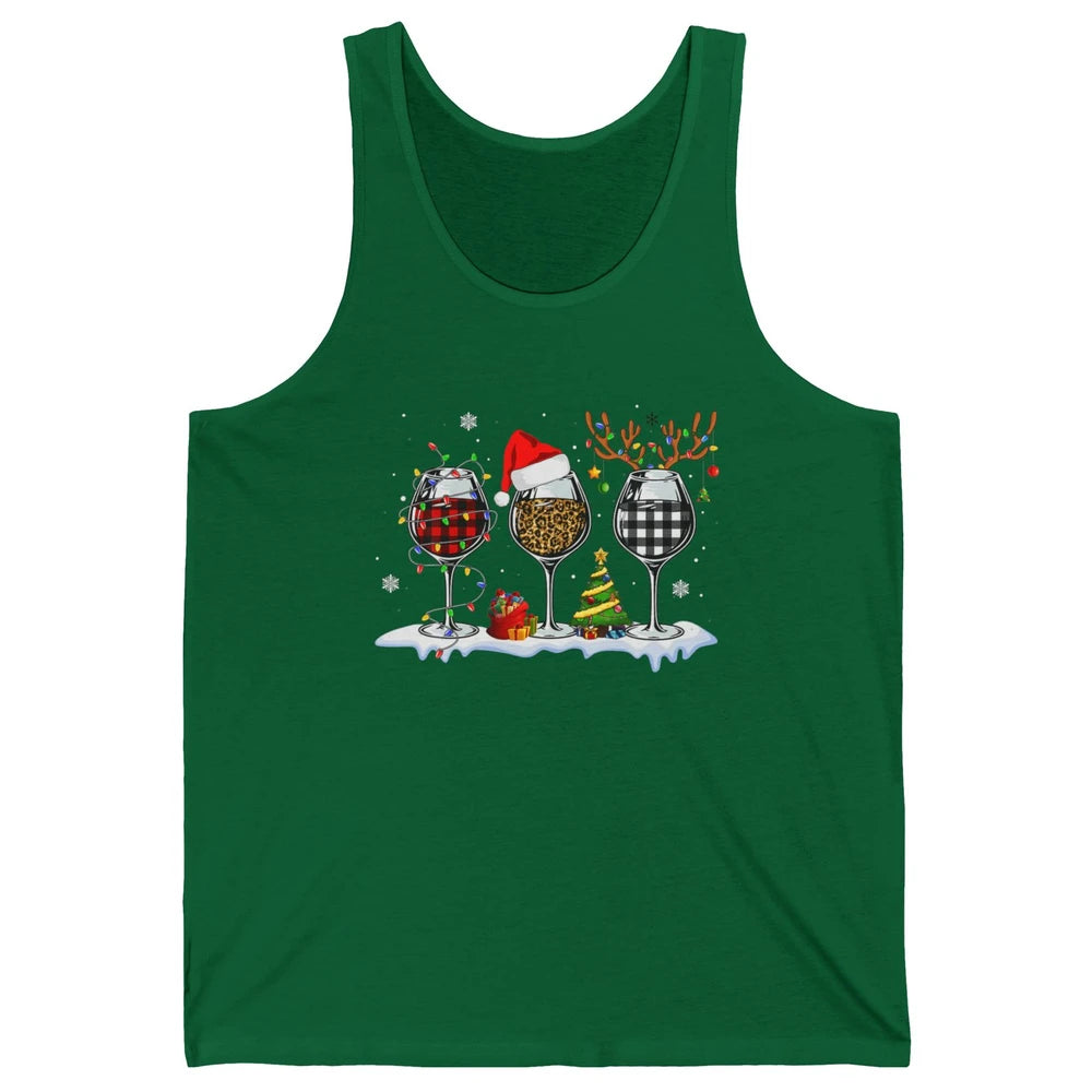 Merry Christmas Funny Red Wine Glass Santa Hat Reindeer Xmas Unisex Jersey Tank