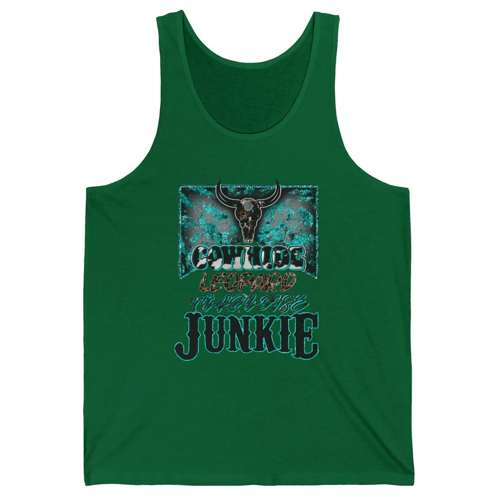 Bull Skull Cowhide Leopard Turquoise Junkie Western Country Unisex Jersey Tank