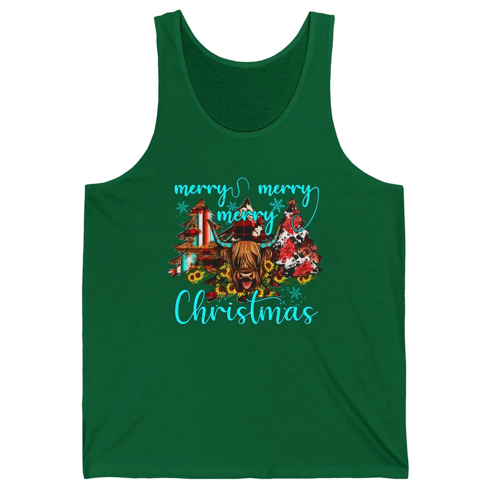 Highland Cow Merry Christmas Heifer Western Country Cowboy Unisex Jersey Tank