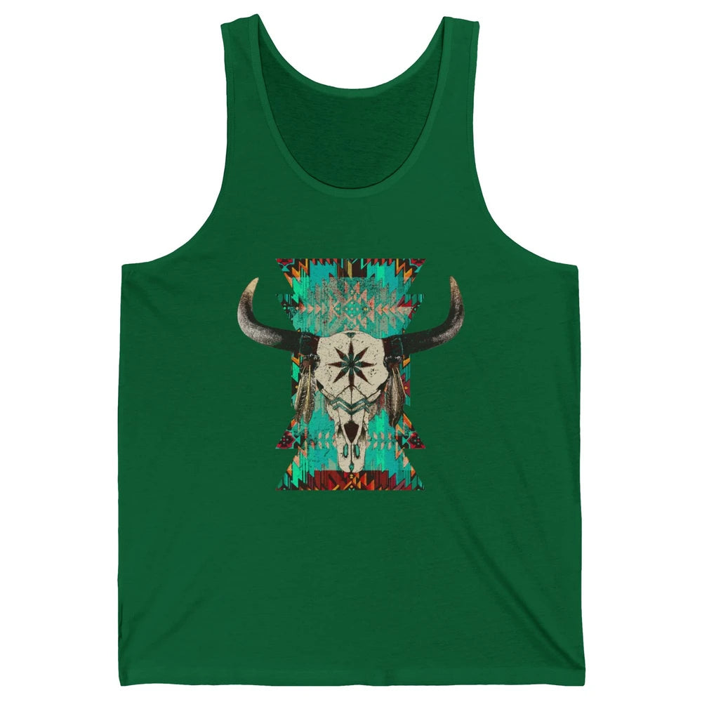 Boho Bull Skull Turquoise Aztec Western Country Rodeo Cowboy Unisex Jersey Tank