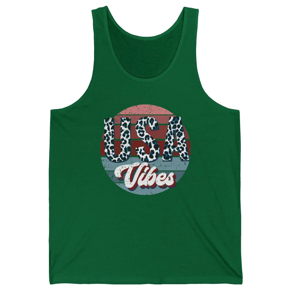 Vintage USA Vibes Leopard Patriots Independence Day Gift Unisex Jersey Tank