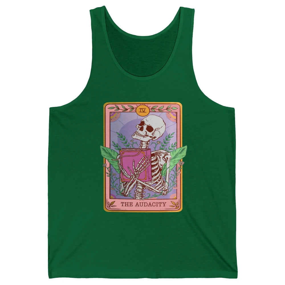 Retro Skeleton Reading Book The Audacity Plants Tarot Card Unisex Jersey Tank