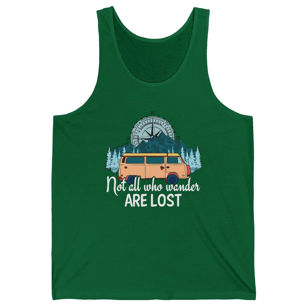 Vintage Compass Not All Who Wander Are Lost Camping Trailer Unisex Jersey Tank