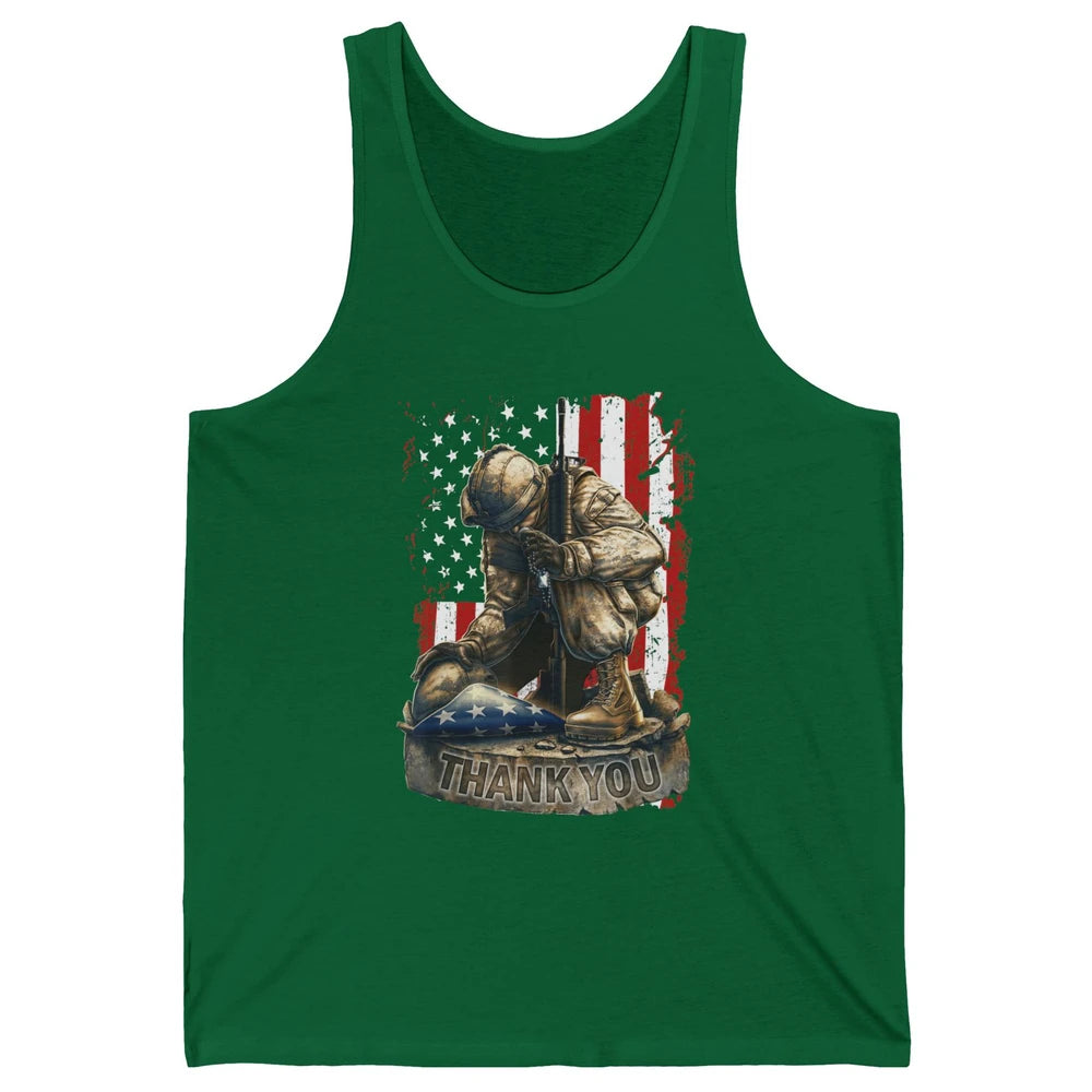 Vintage US Flag Veteran Thank You Military Boot Memorial Day Unisex Jersey Tank