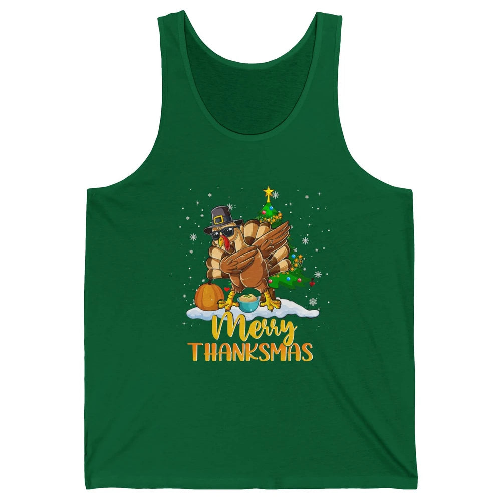 Funny Turkey Merry Thanksmas Christmas Thanksgiving Gift Unisex Jersey Tank