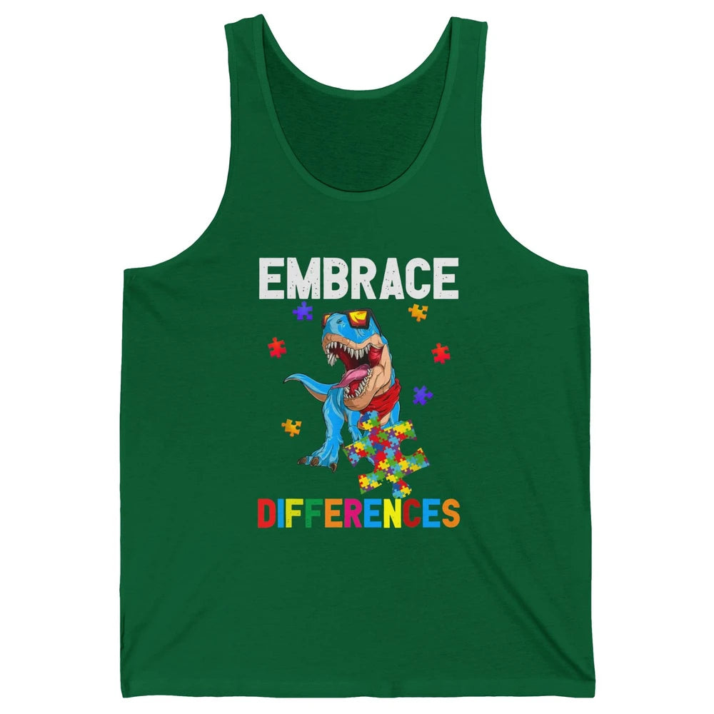 Autism Awareness Dinosaur Puzzle Piece Embrace Differences Unisex Jersey Tank