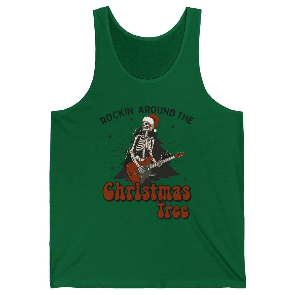 Skeleton Guitar Rocking Around Christmas Tree Western Xmas Unisex Jersey Tank