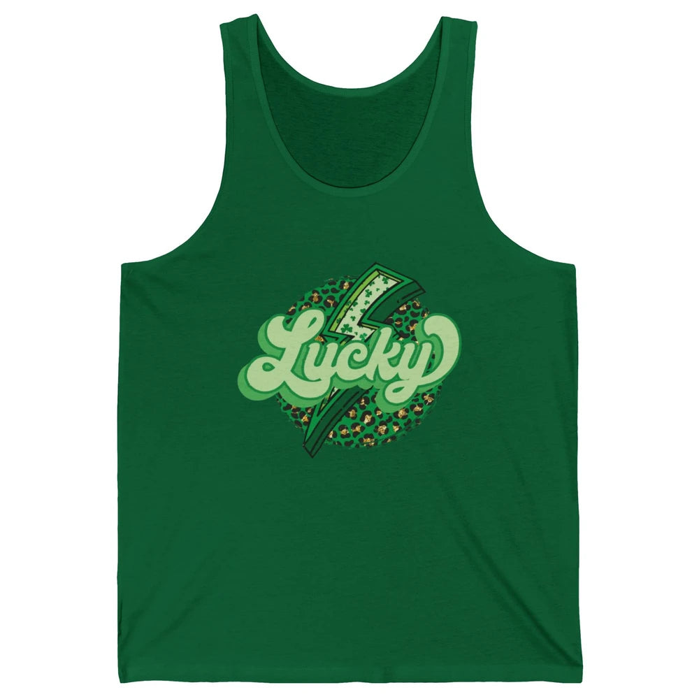 St Patrick Leopard Shamrocks Lucky Lightning Bolt Western Unisex Jersey Tank