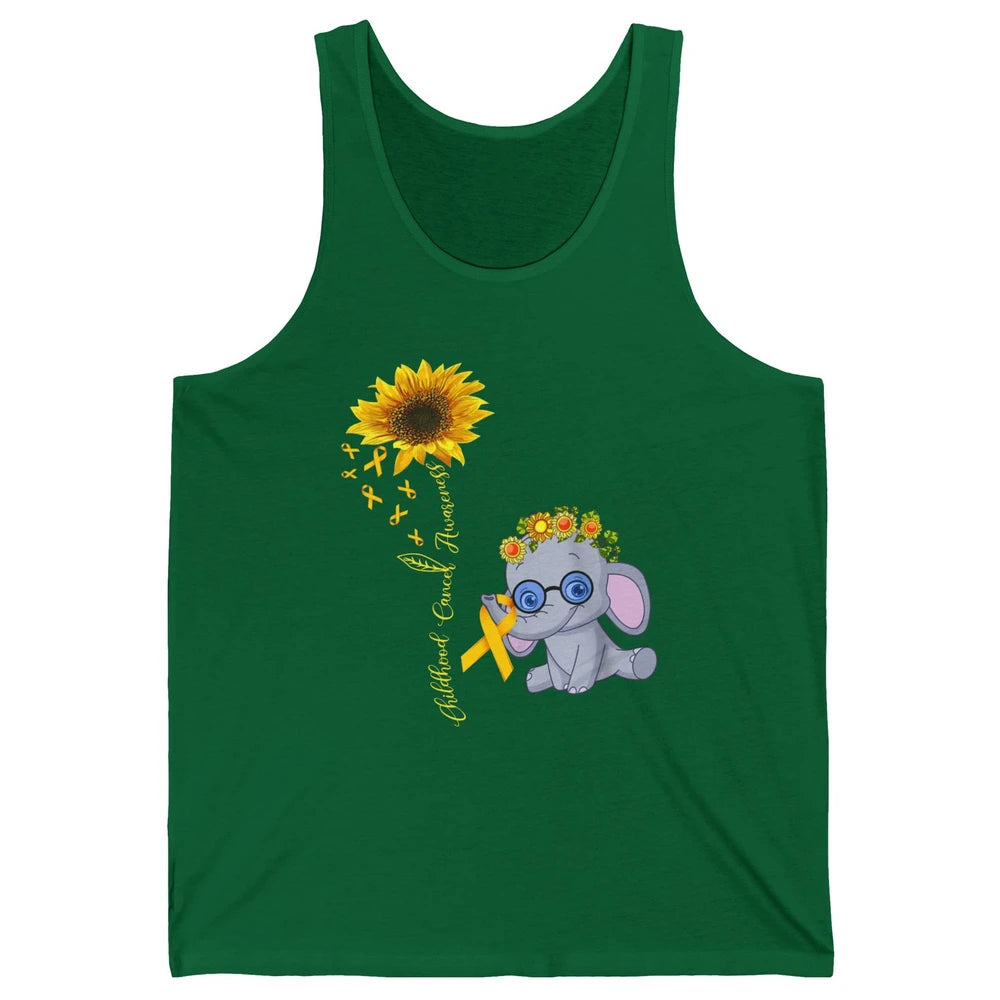 Sunflower Baby Elephant Childhood Cancer Awareness Ribbon Unisex Jersey Tank