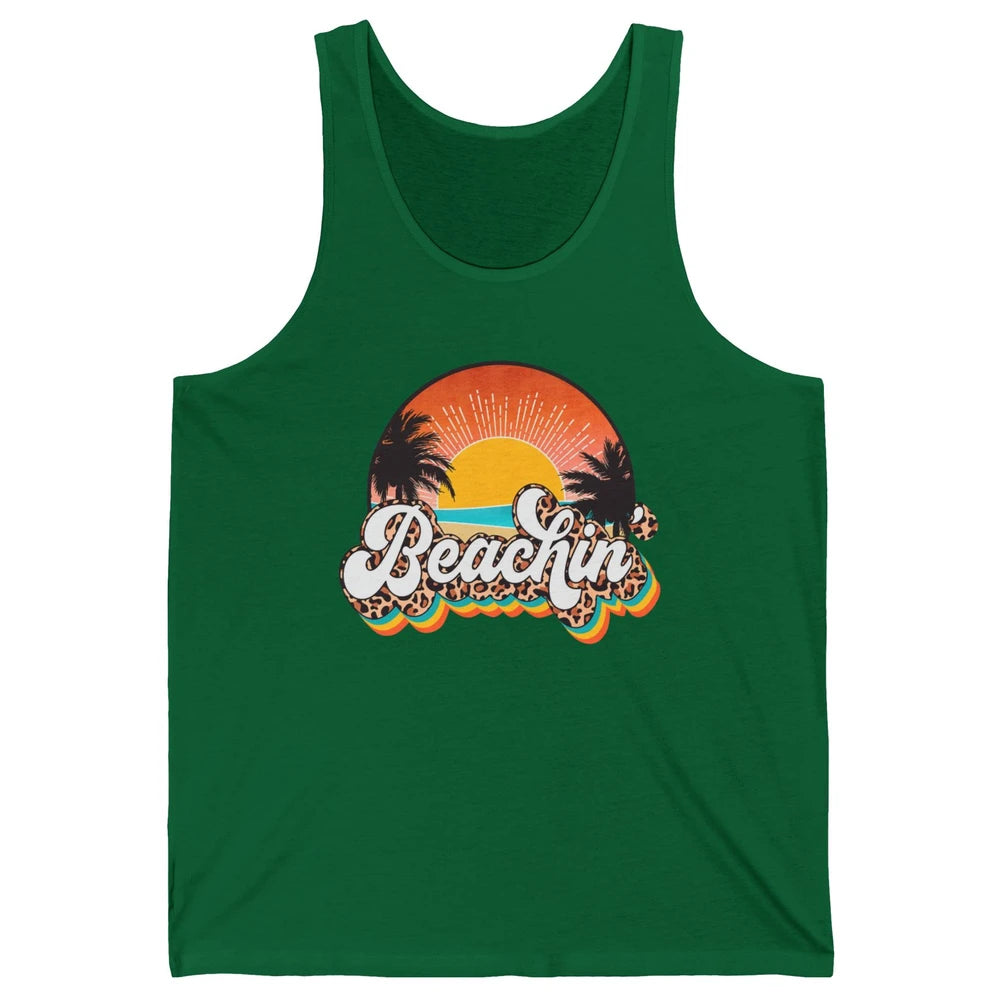 Beachin' Leopard Retro Summer Sunset Beach Lovers Vacation Unisex Jersey Tank